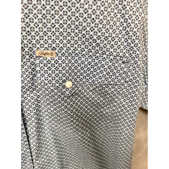 Rafter C Cowboy Collection Mens Short Sleeve Shirt M/L Blue Geometric Print - Picture 2 of 11